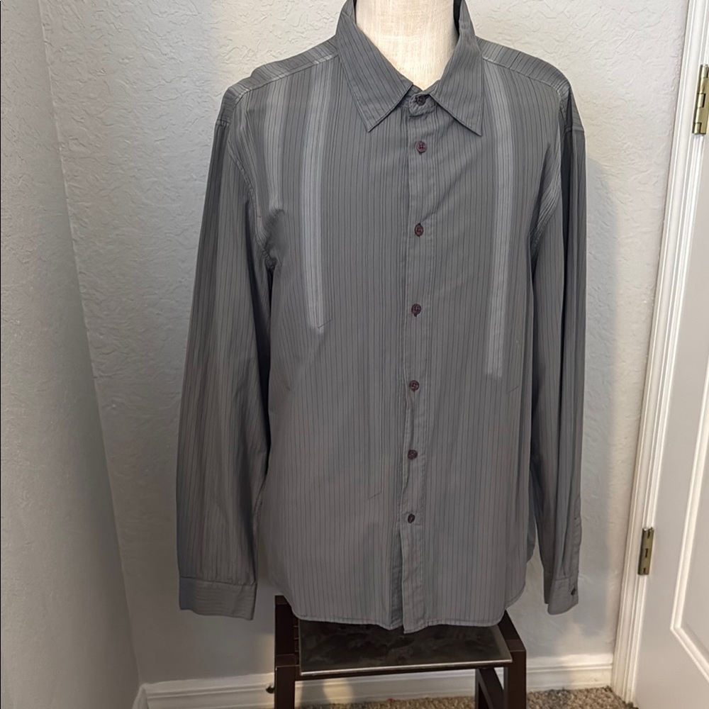 Gray Striped Button-Up Shirt. 
AX Armani Exchange